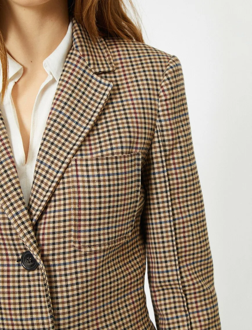 16520 Brown Tailored Crop Check Jacket