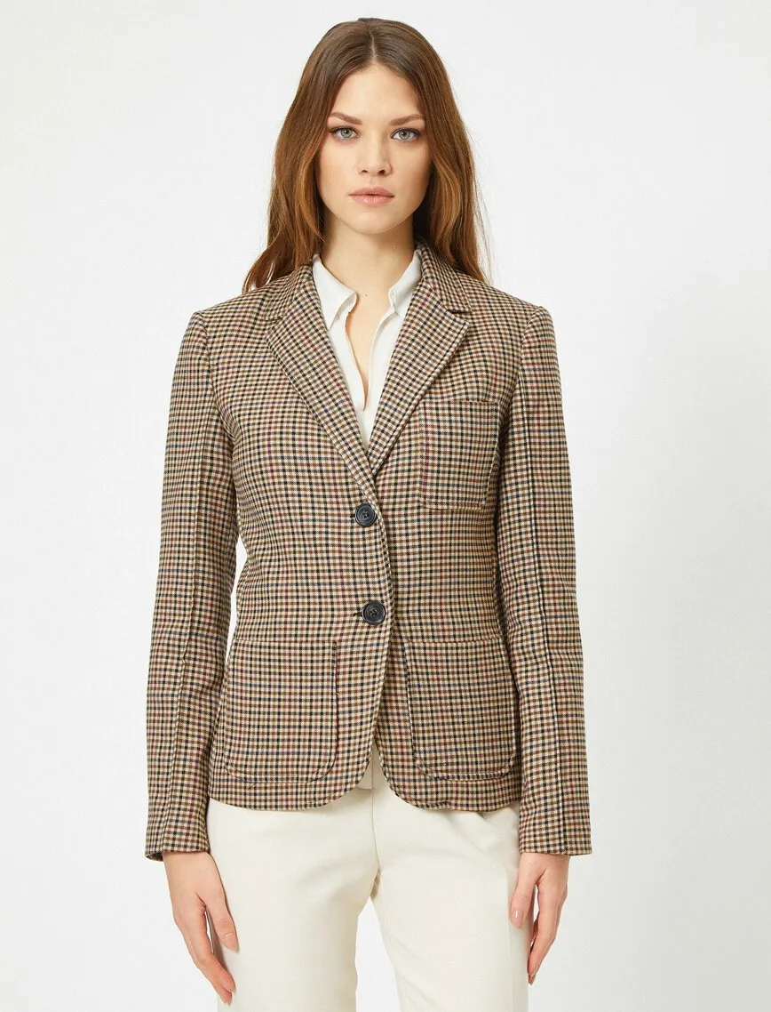 16520 Brown Tailored Crop Check Jacket