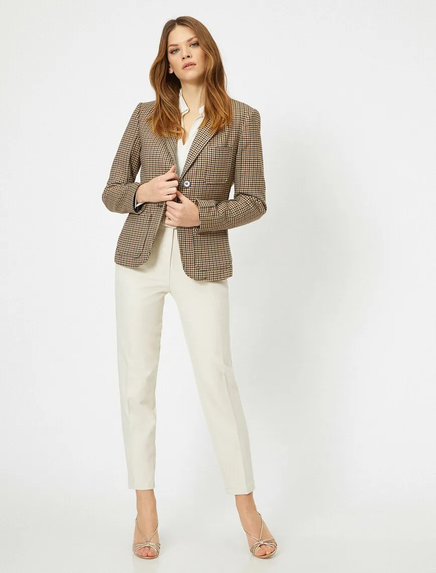 16520 Brown Tailored Crop Check Jacket