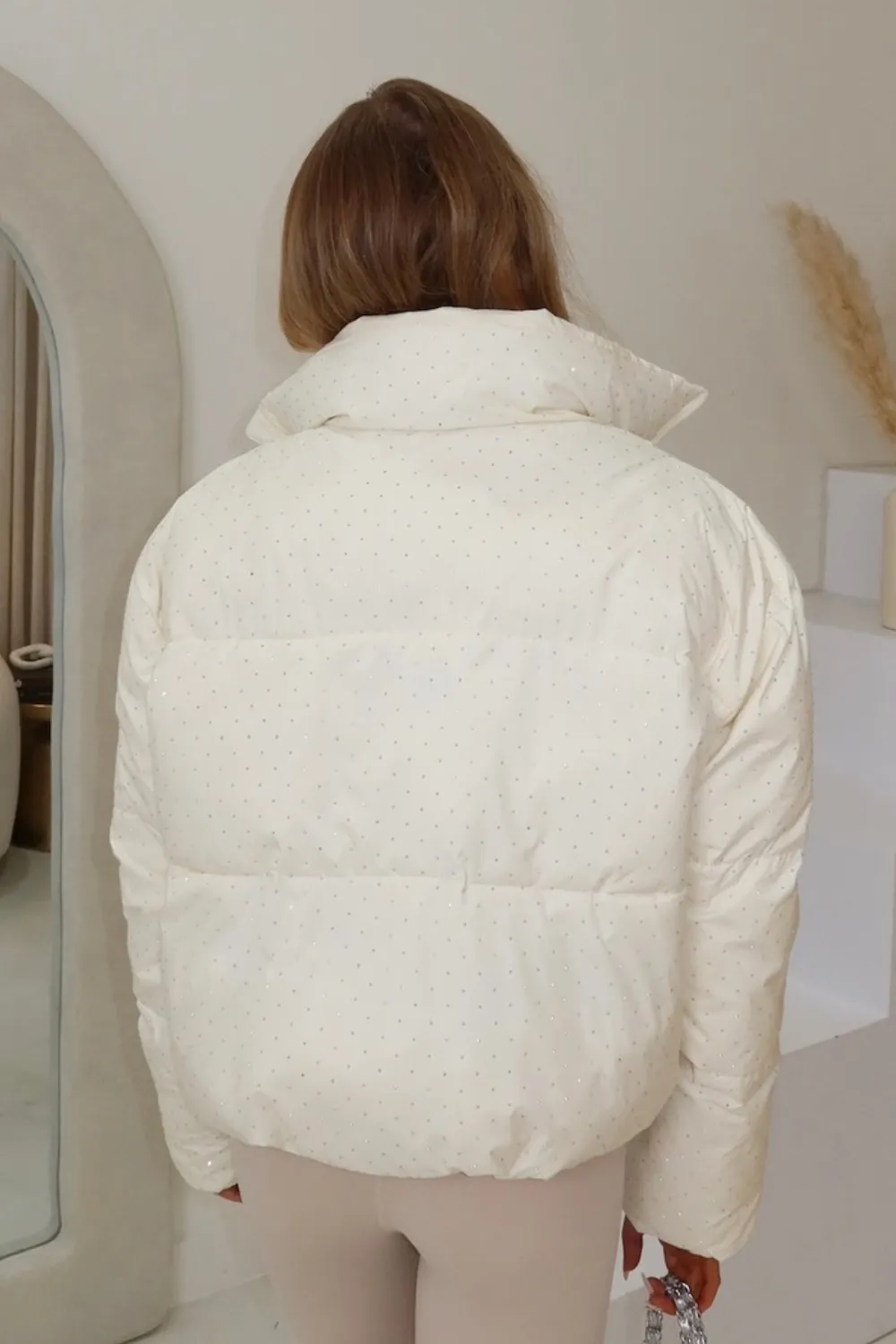 Alexis cream diamante short puffer coat