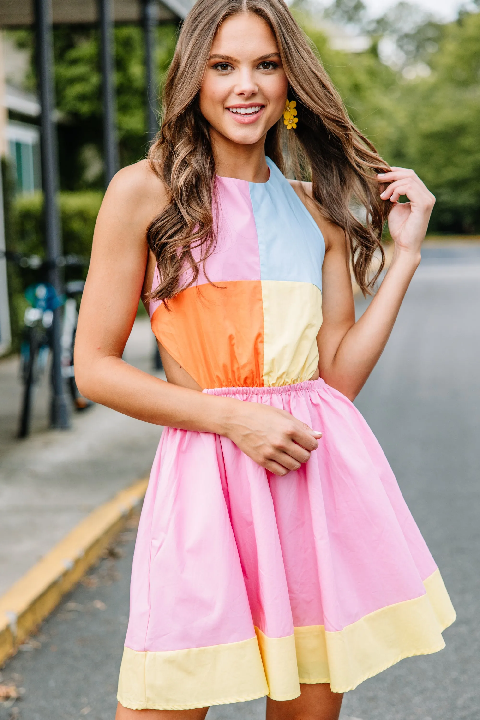 All In A Day Pink Colorblock Sun Dress