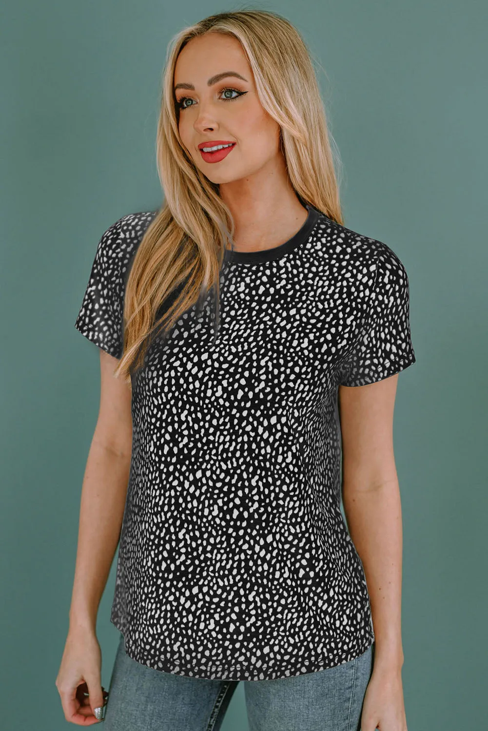 Animal Print Round Neck Short Sleeve T-Shirt