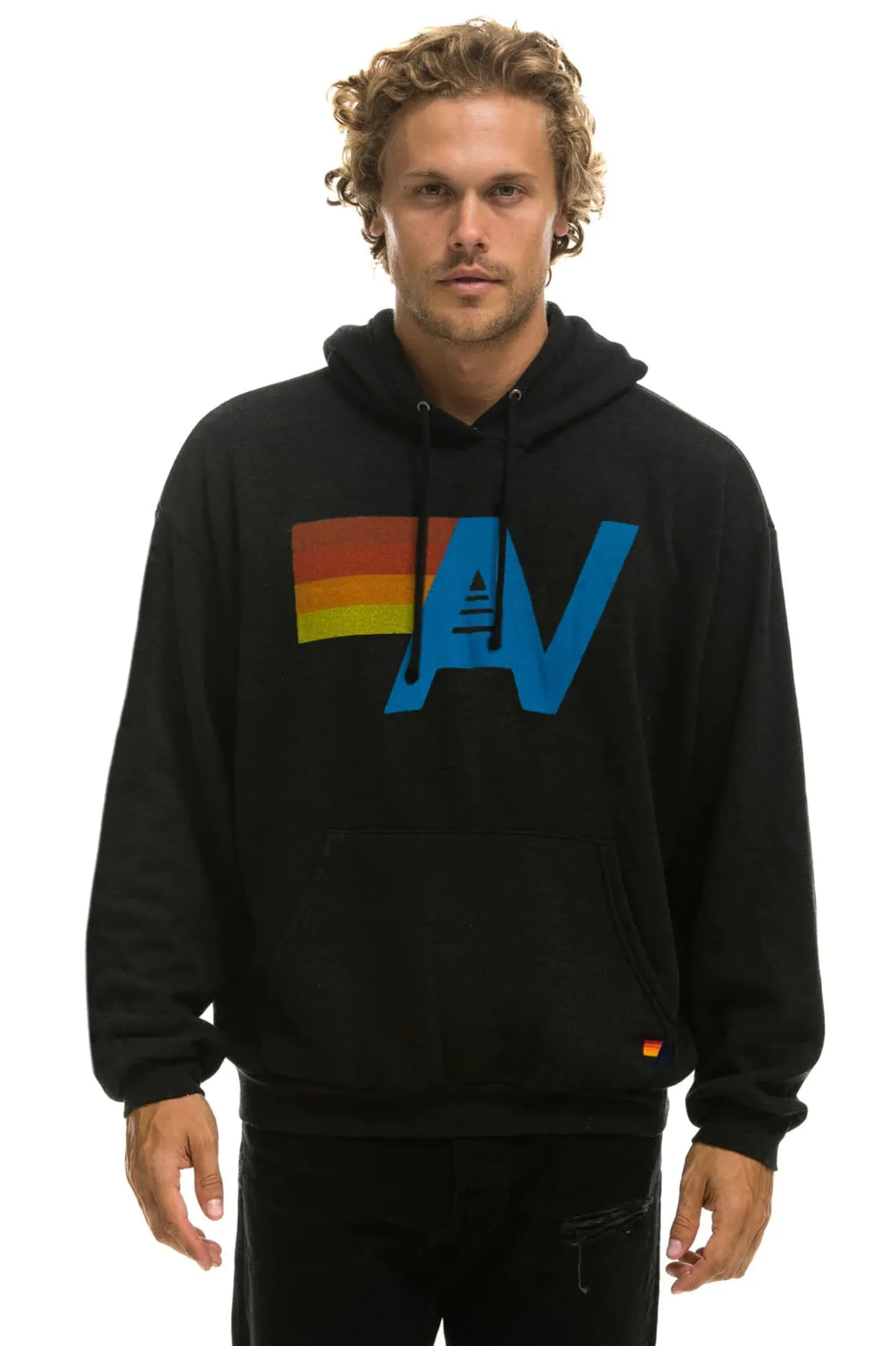 AVIATOR NATION UNISEX LOGO PULLOVER RELAXED HOODIE - BLACK