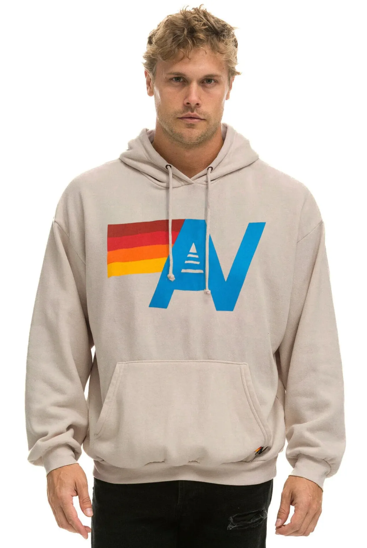 AVIATOR NATION UNISEX LOGO PULLOVER RELAXED HOODIE - SAND