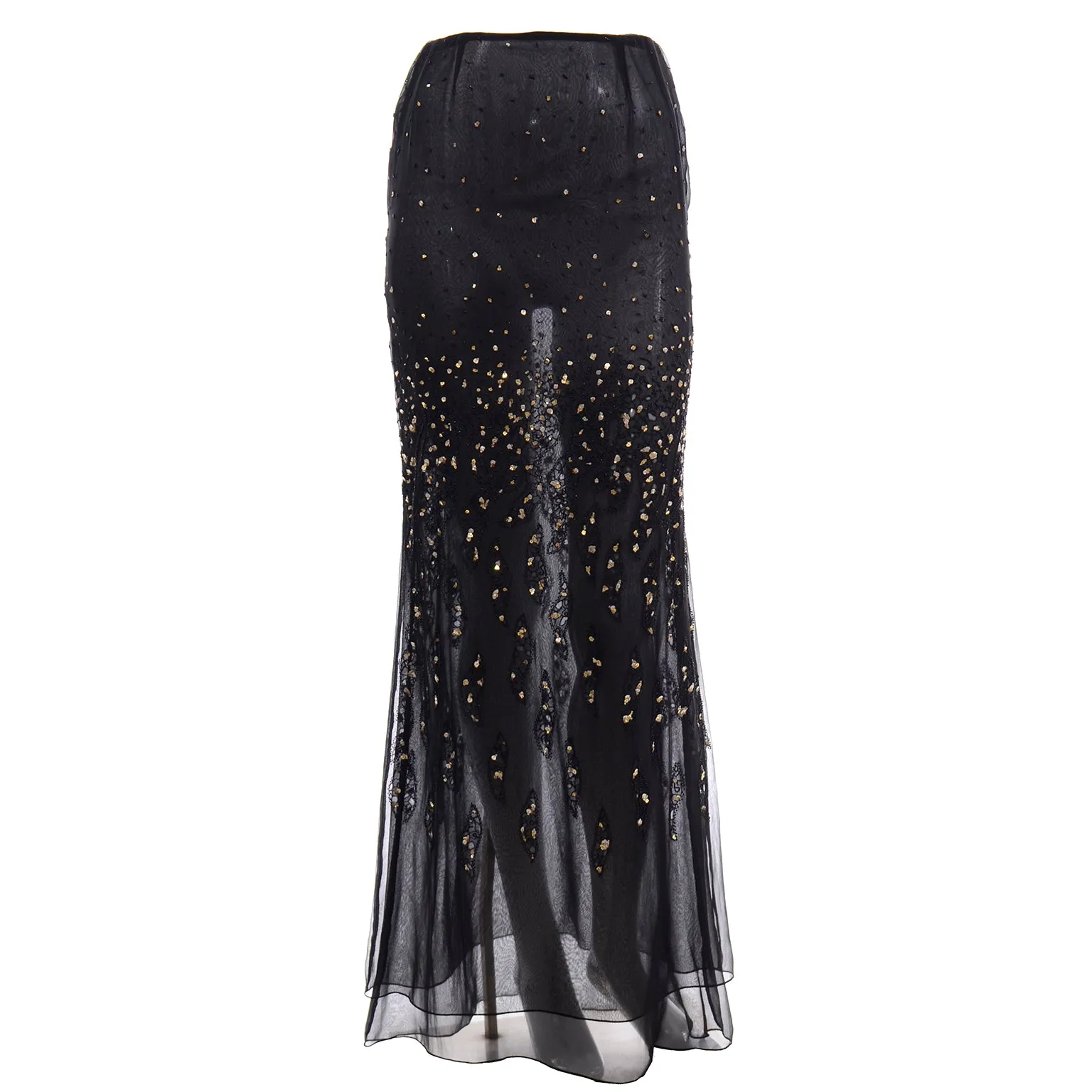 Bill Blass Vintage Sheer Silk Beaded Sequin Long Evening Skirt