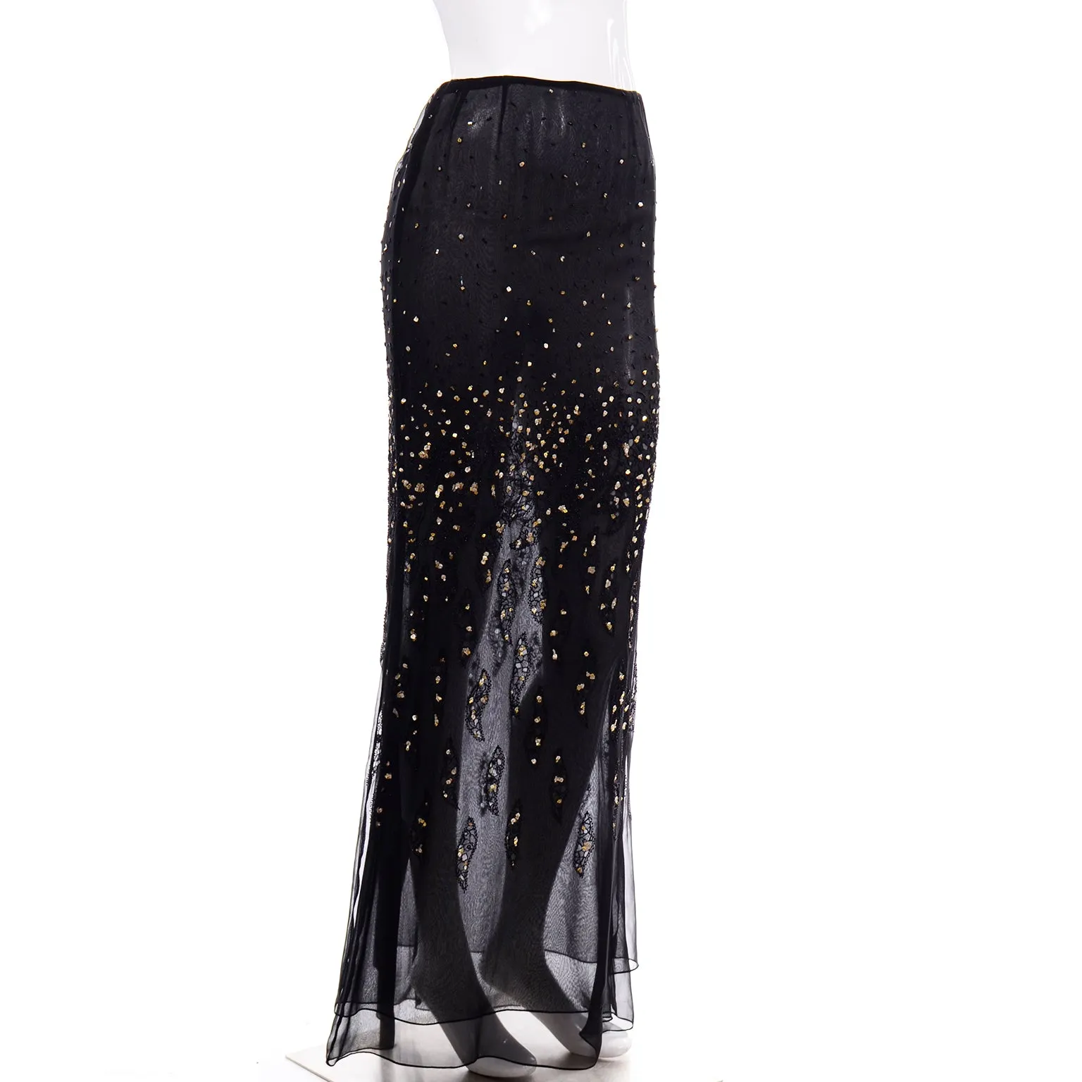 Bill Blass Vintage Sheer Silk Beaded Sequin Long Evening Skirt