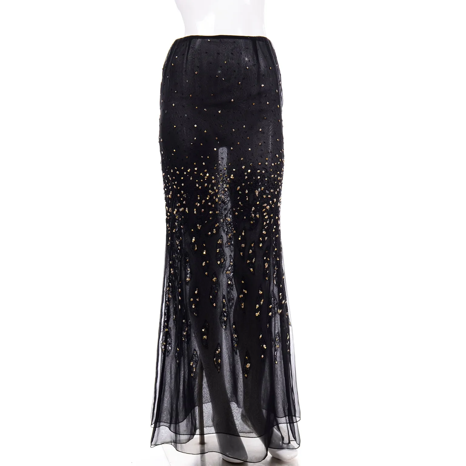 Bill Blass Vintage Sheer Silk Beaded Sequin Long Evening Skirt