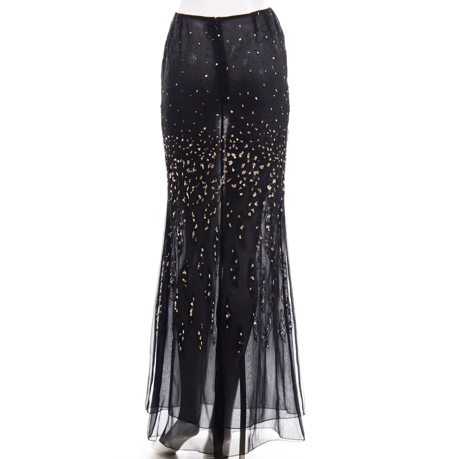 Bill Blass Vintage Sheer Silk Beaded Sequin Long Evening Skirt