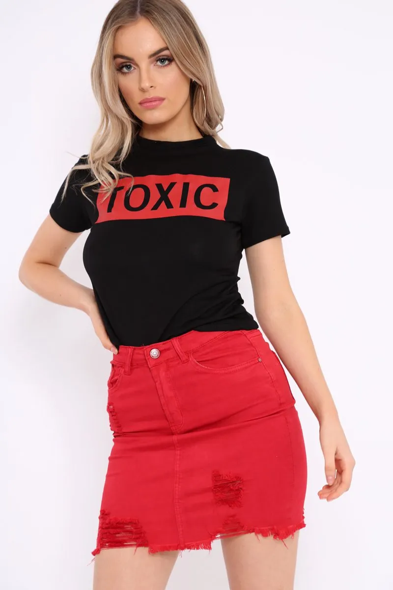 Black Crew Neck Toxic Slogan T-Shirt - Grecia