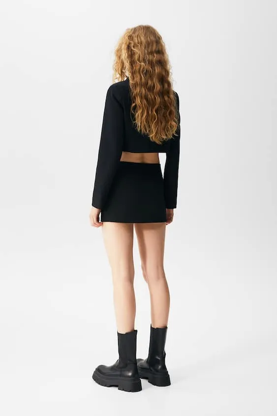 Black Mini Skirt With Flap Detail