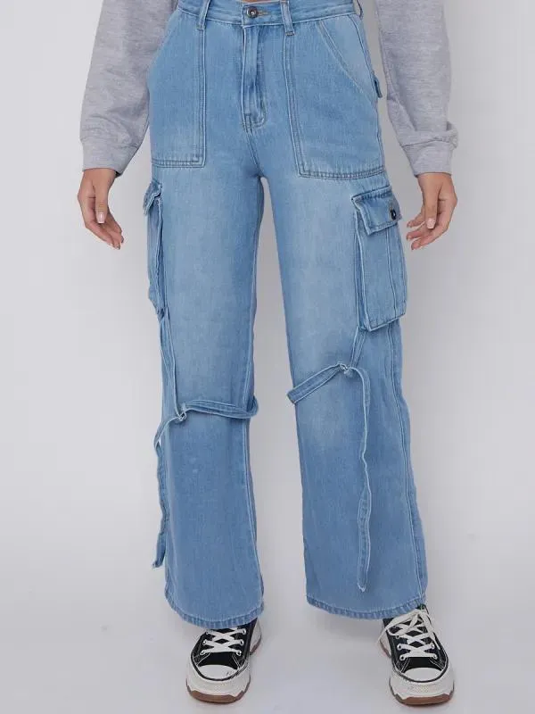 Blue DINO High Waist Wide Leg Cargo Jeans