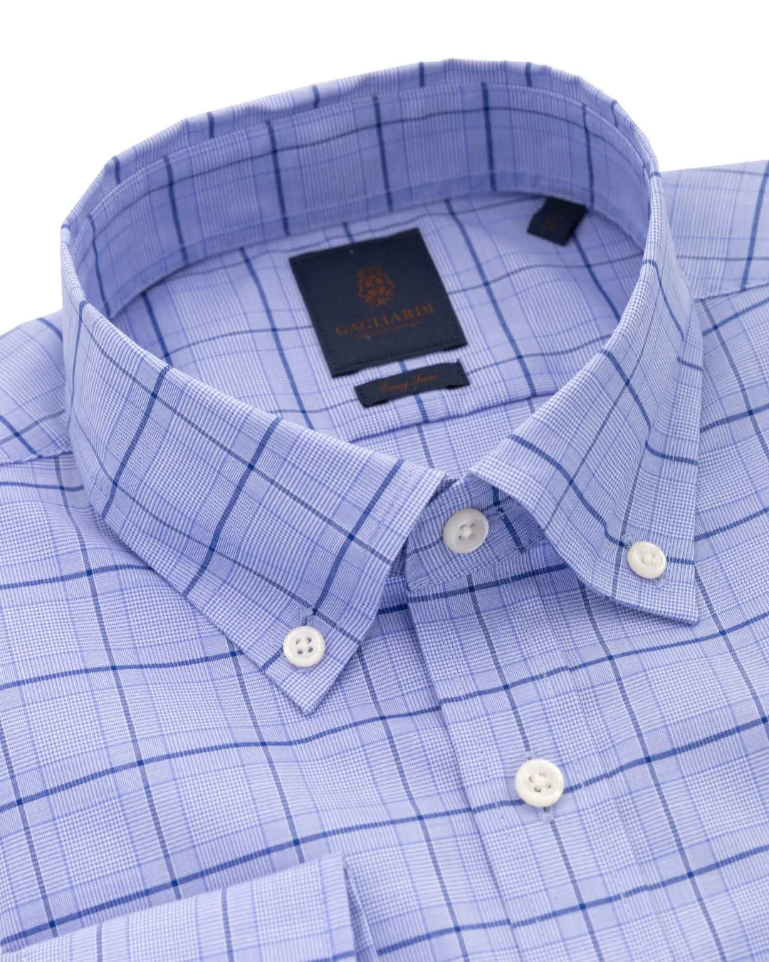 Blue Glen Check Windowpane Button-down Easy-iron Shirt