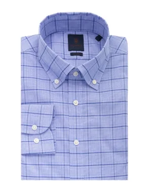 Blue Glen Check Windowpane Button-down Easy-iron Shirt