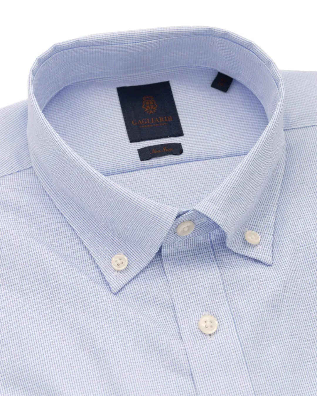 Blue Micro-check Button-down Non-iron Shirt