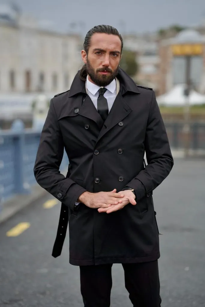 Bojoni Astoria Slim Fit Black Feather Detailed Winter Coat