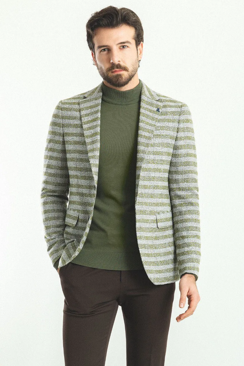 Bojoni Pezza Slim Fit Green Patterned Blazer