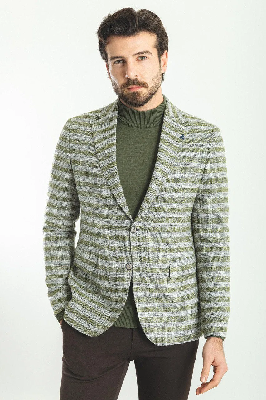 Bojoni Pezza Slim Fit Green Patterned Blazer