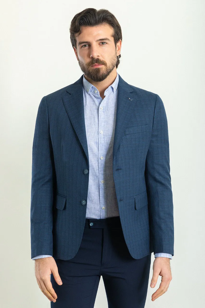 Bojoni Torretta Slim Fit Navy Plaid Blazer