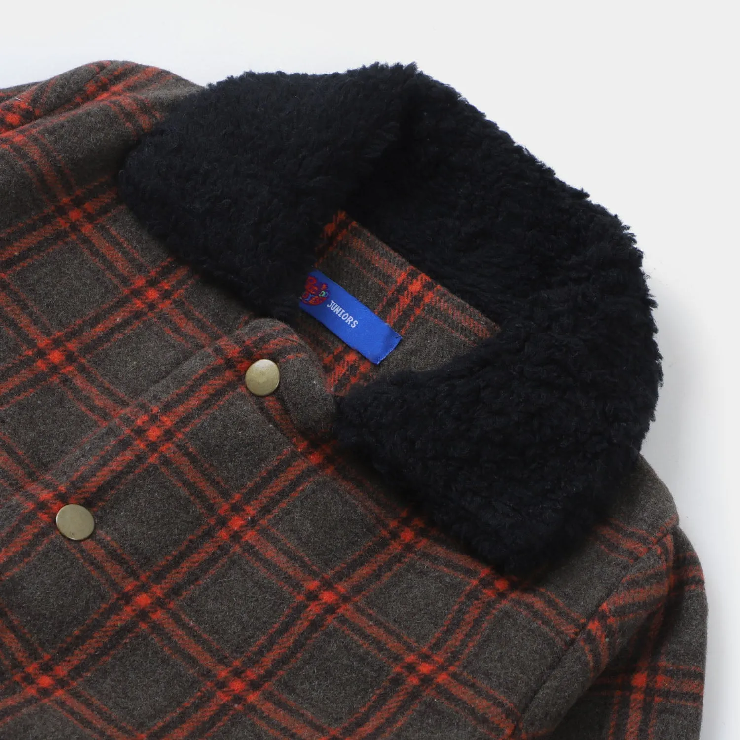 Boys Woolen Trench Coat Checked