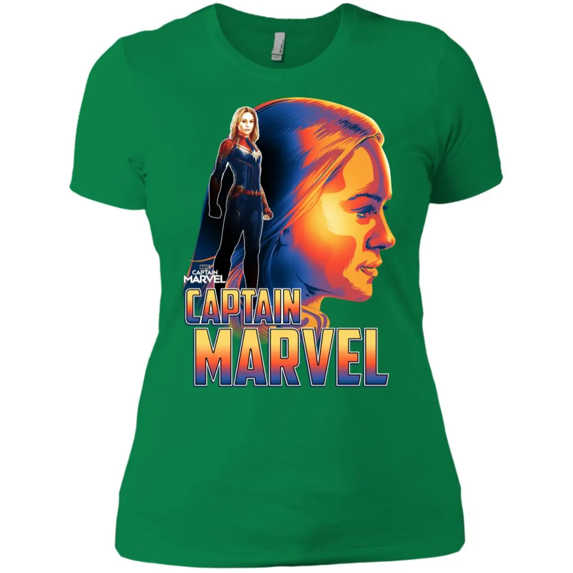 Captain Marvel Bold Sunset Portrait Women Cotton T-Shirt