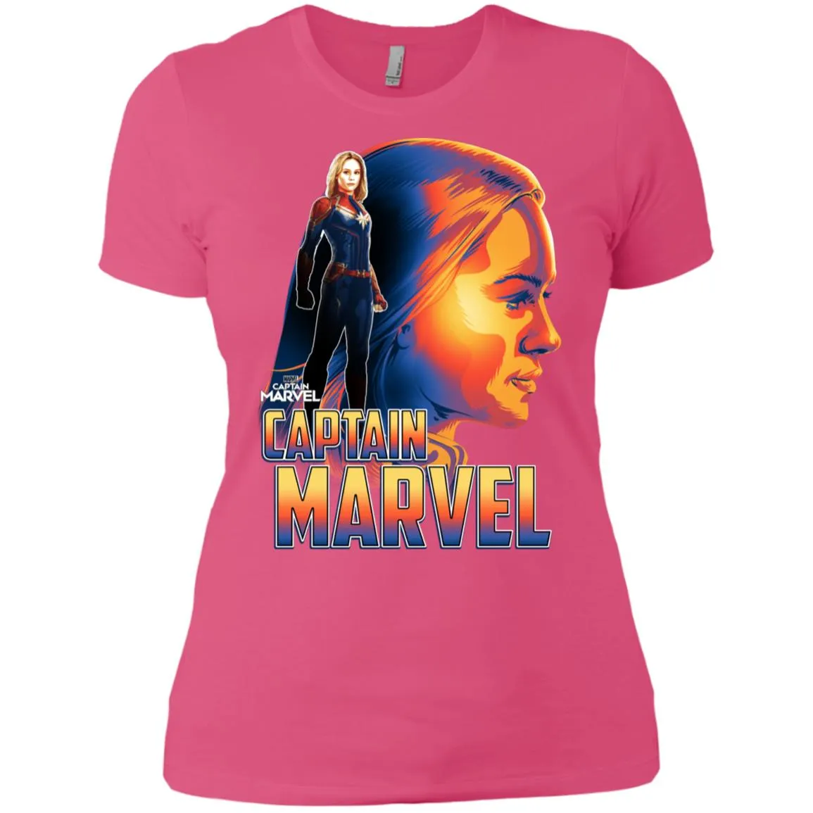 Captain Marvel Bold Sunset Portrait Women Cotton T-Shirt