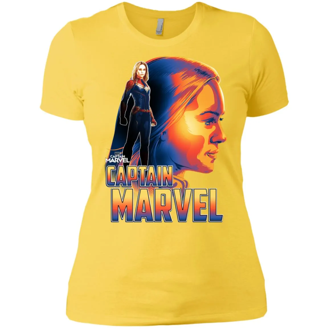 Captain Marvel Bold Sunset Portrait Women Cotton T-Shirt