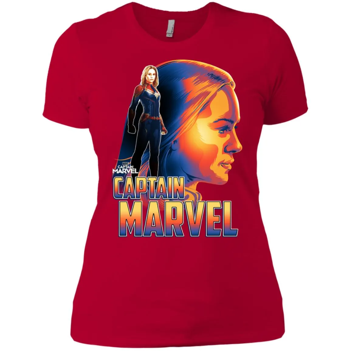 Captain Marvel Bold Sunset Portrait Women Cotton T-Shirt