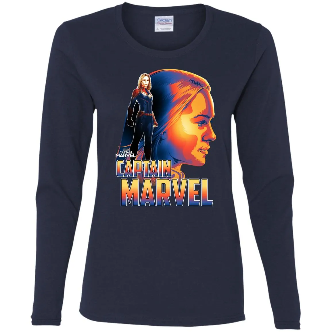 Captain Marvel Bold Sunset Portrait Women Long Sleeve Shirt