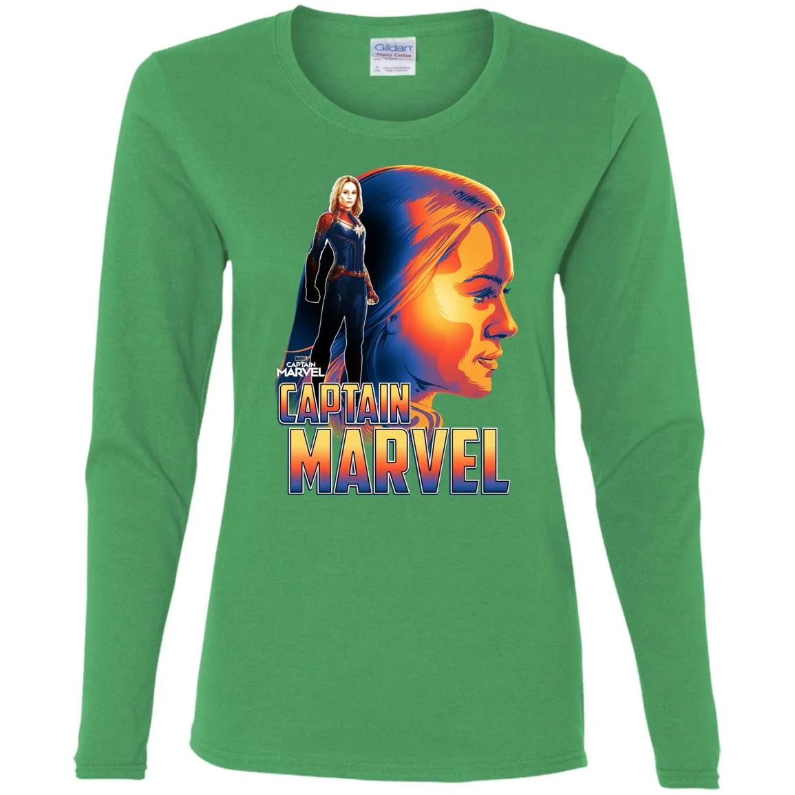 Captain Marvel Bold Sunset Portrait Women Long Sleeve Shirt