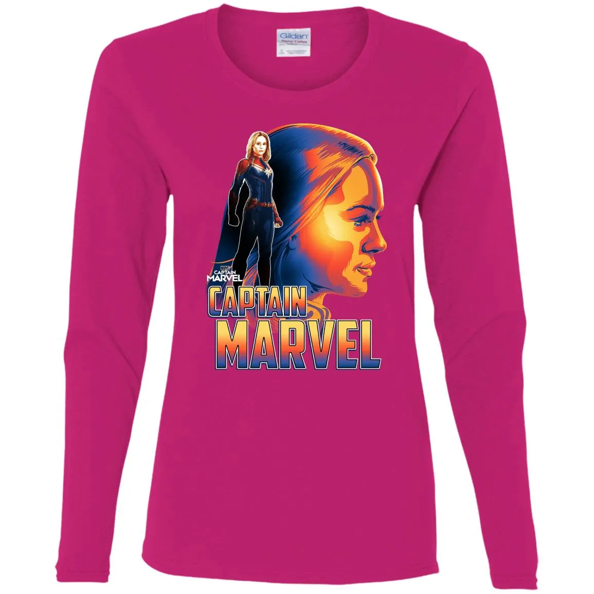 Captain Marvel Bold Sunset Portrait Women Long Sleeve Shirt