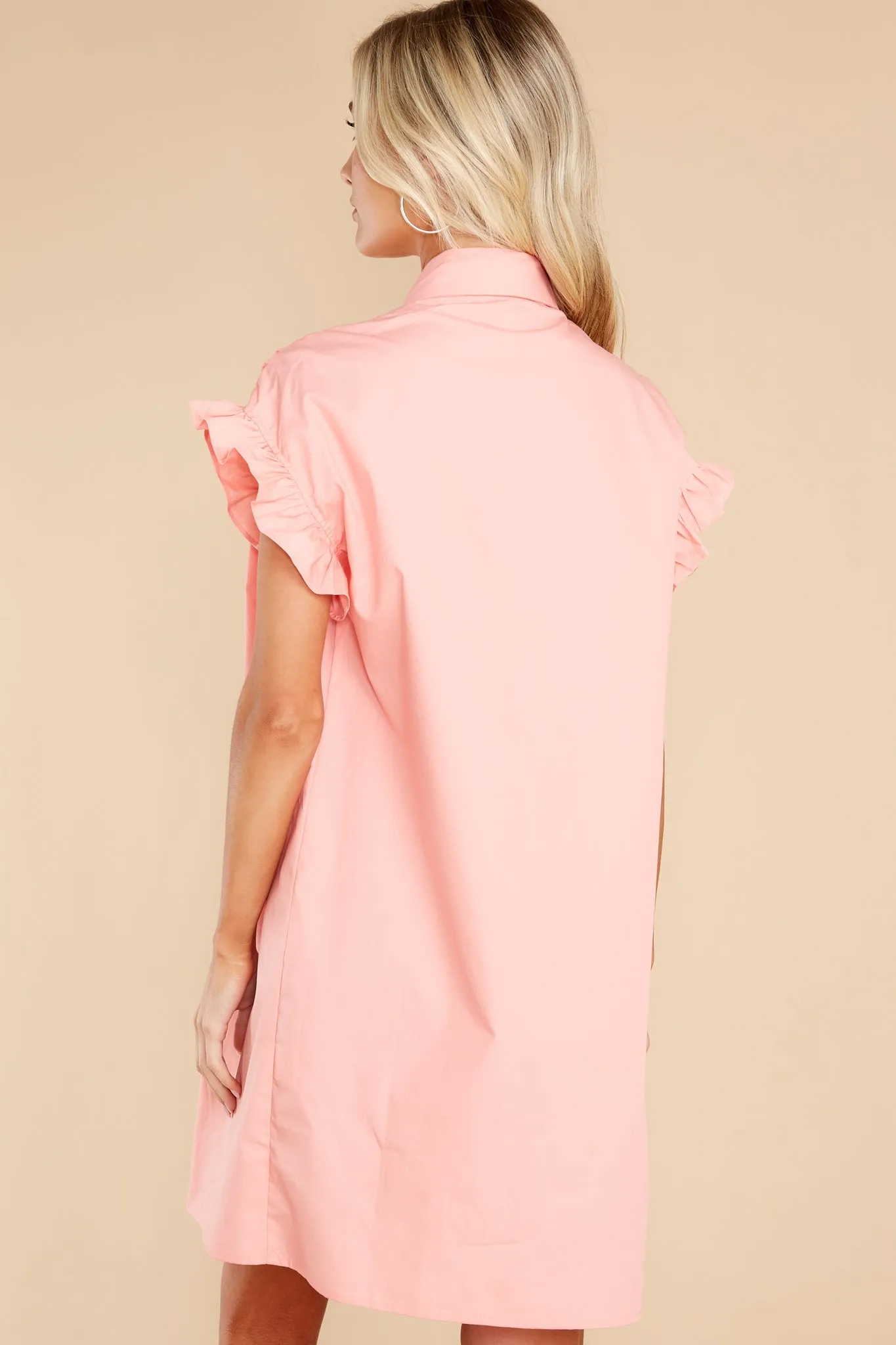 Caught Feelings Pink Rose Gathered Shirt Dress