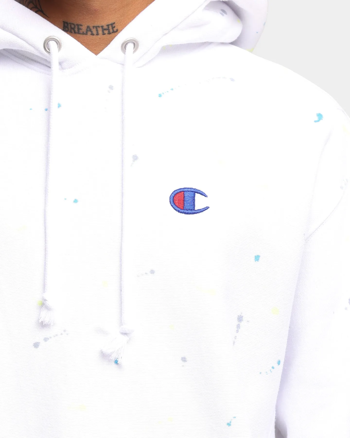 Champion Rev Weave Paint Splatter Hoodie White