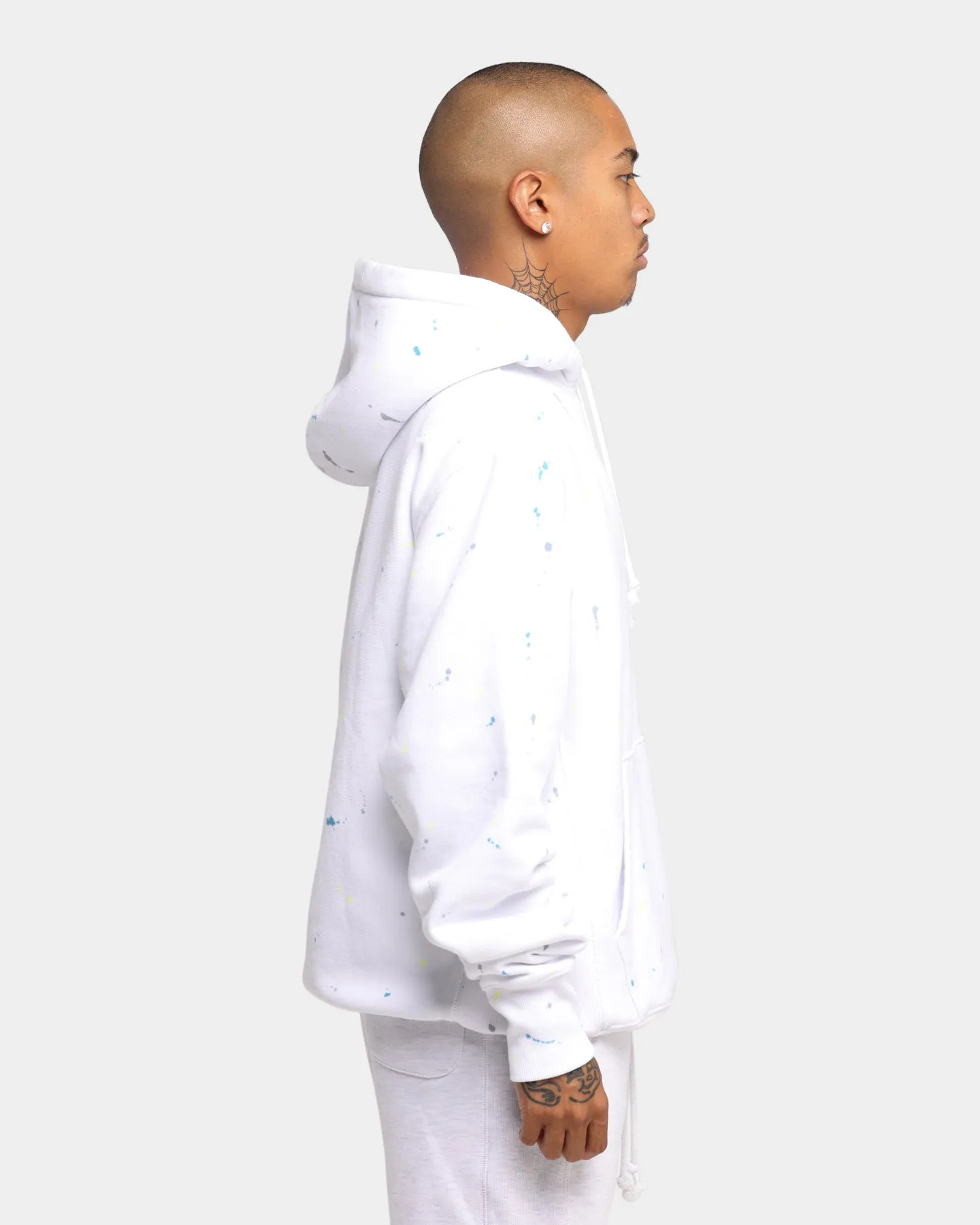 Champion Rev Weave Paint Splatter Hoodie White