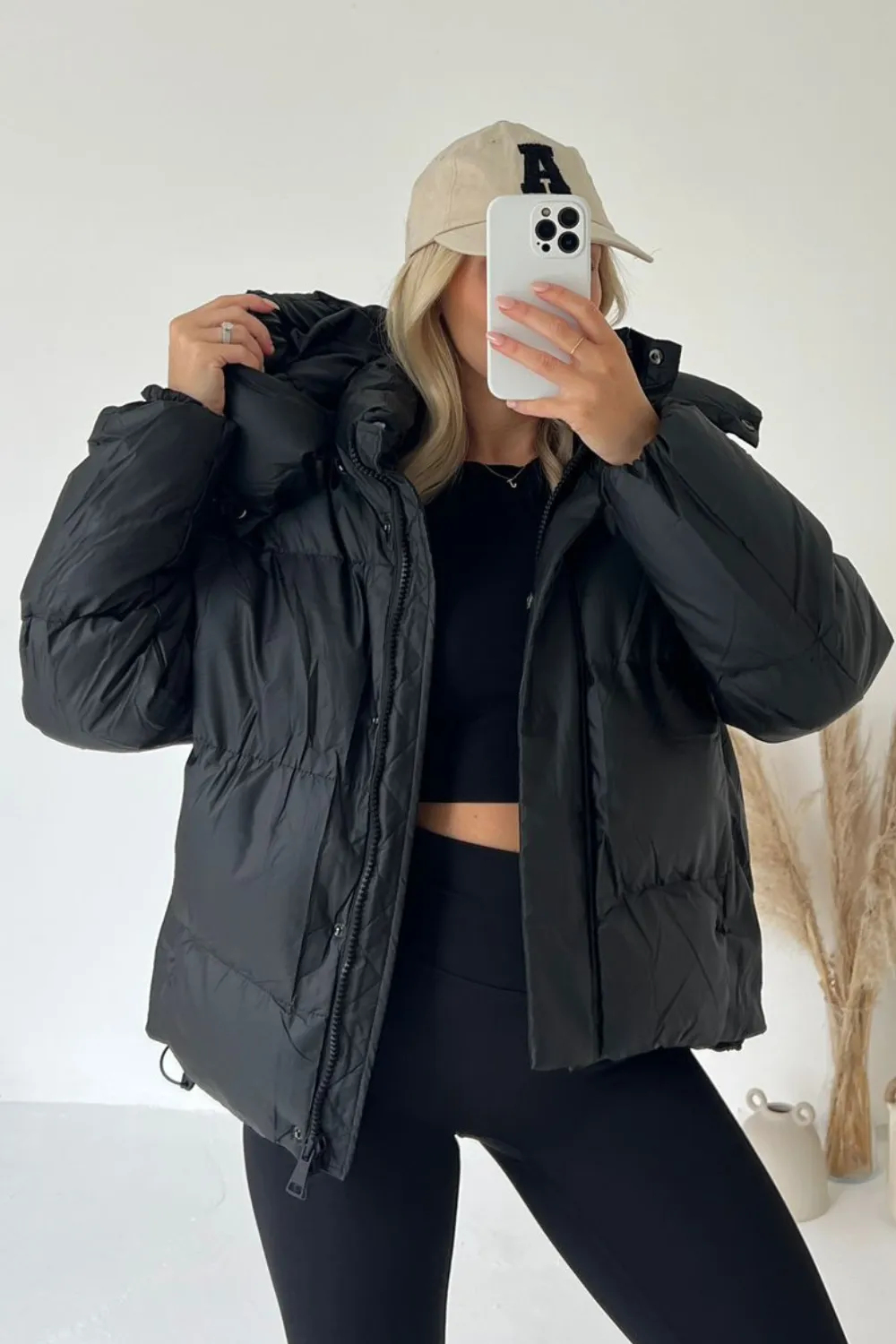 Clara black short crop puffer coat