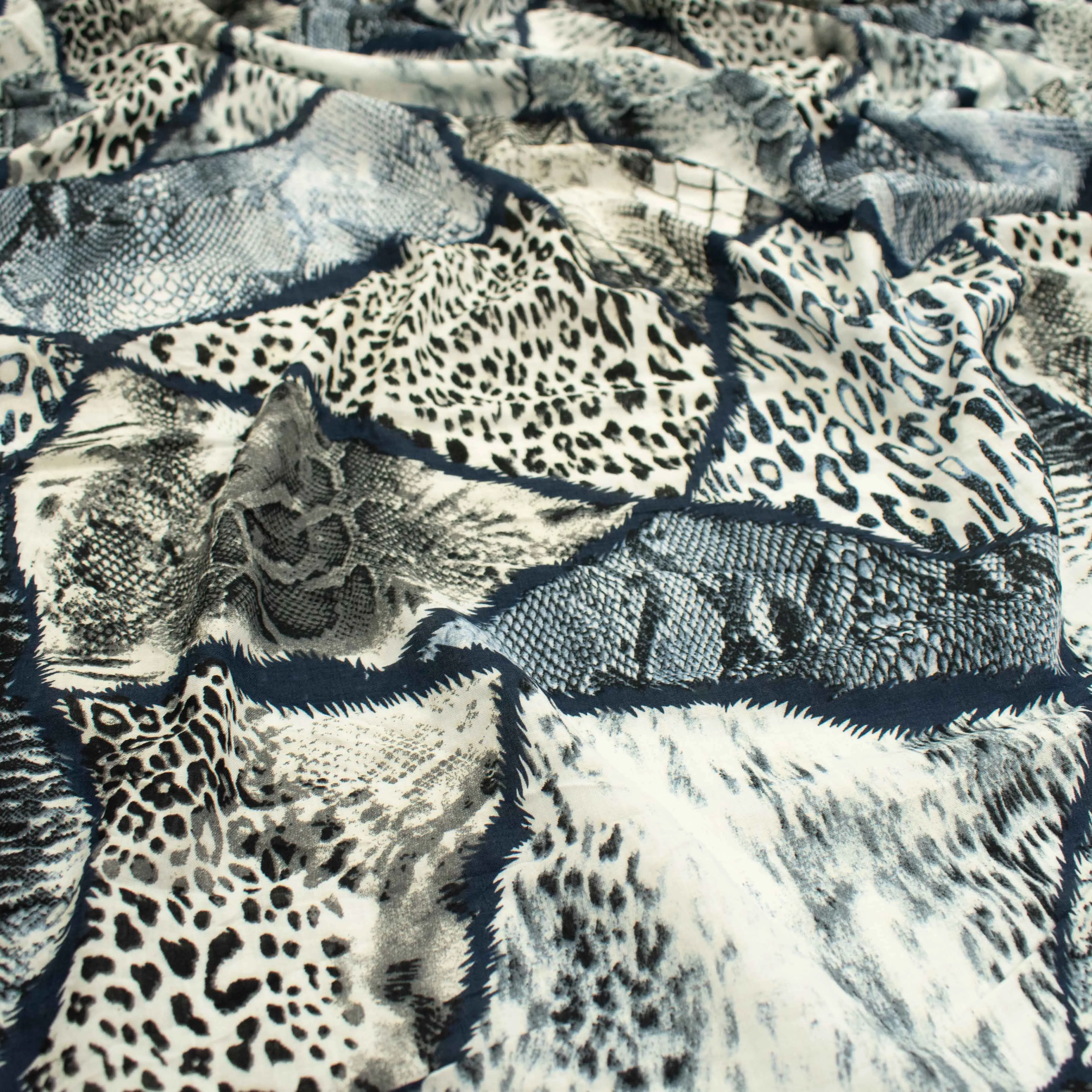 Crinkle Cotton Prints Design-10 Grey Leopard & Snake Skin