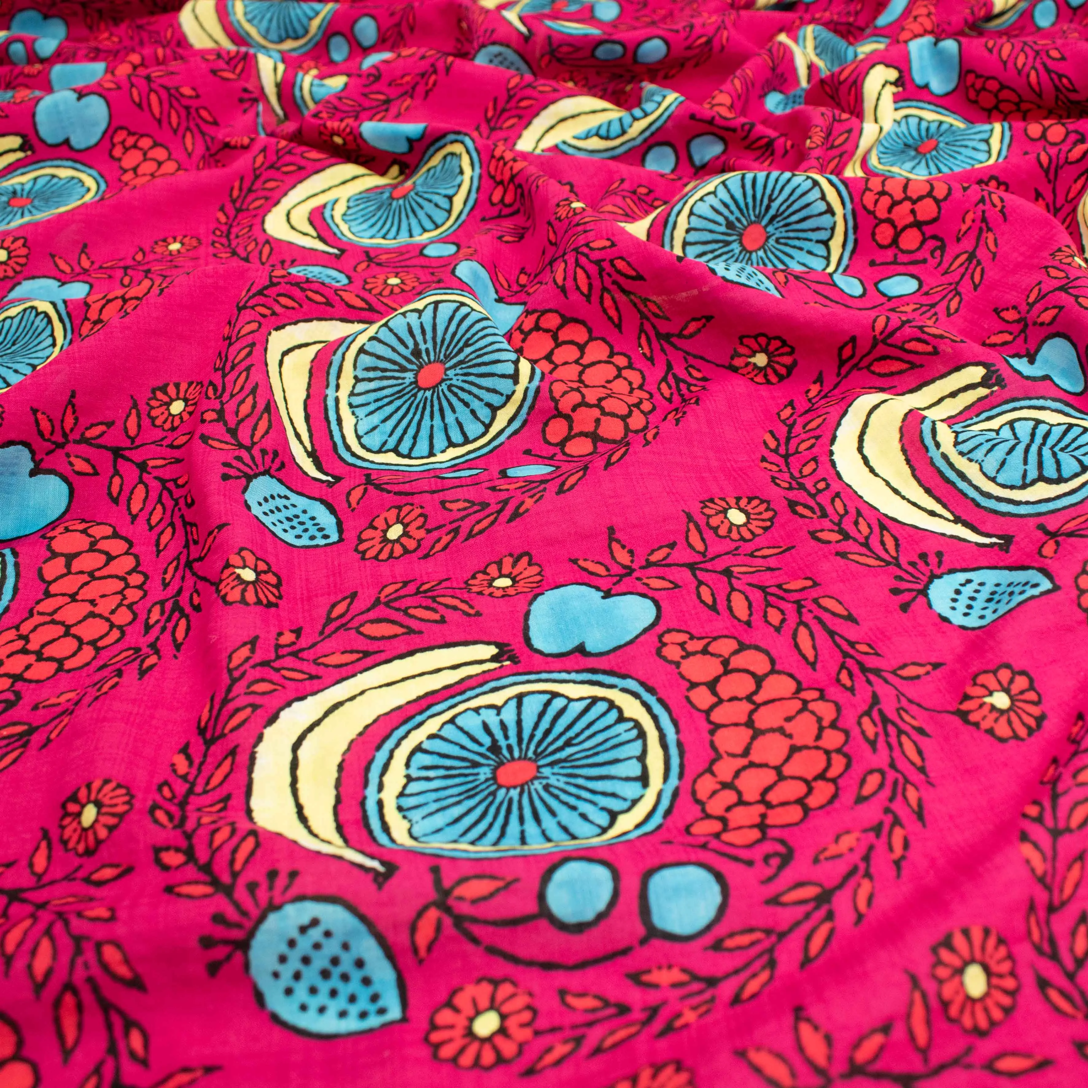 Crinkle Cotton Prints Design-24 Fruits on Red