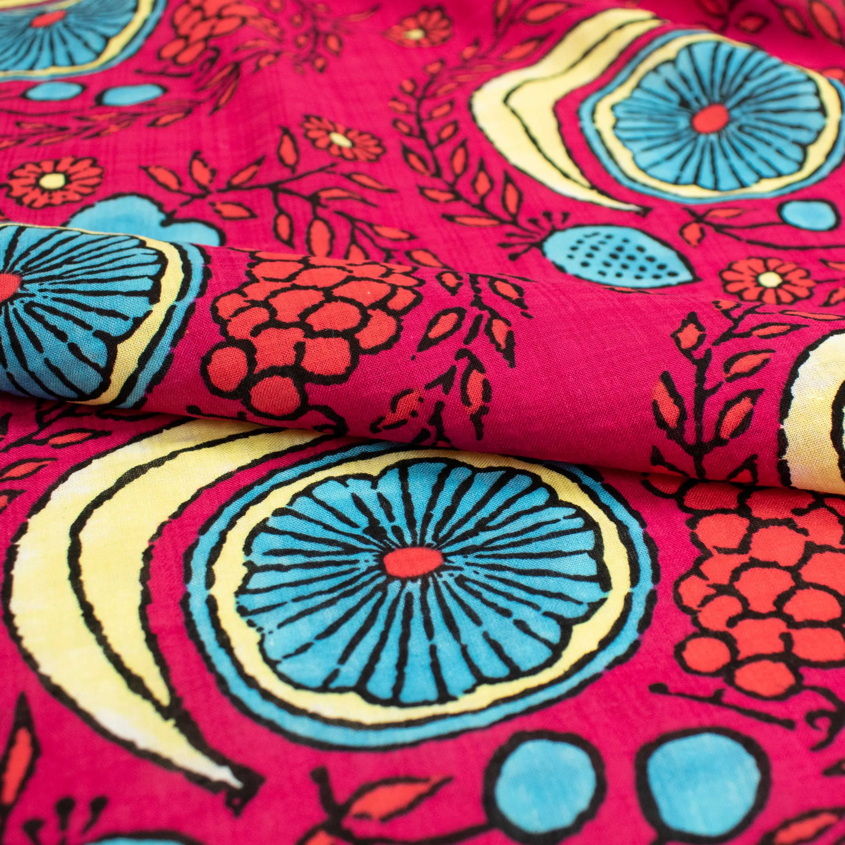 Crinkle Cotton Prints Design-24 Fruits on Red