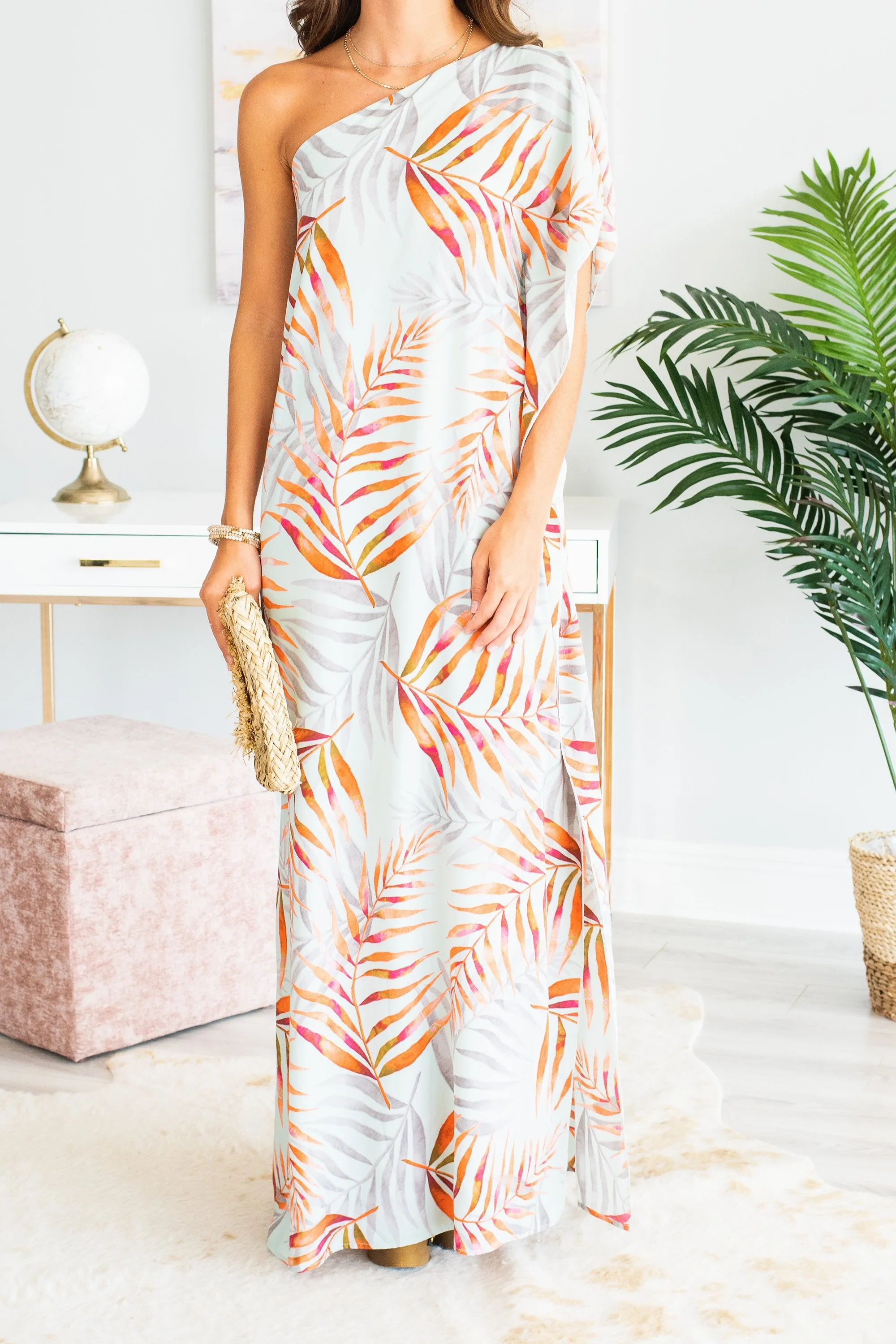 Destined For Greatness Sage Green and Burnt Orange Printed Maxi Dress