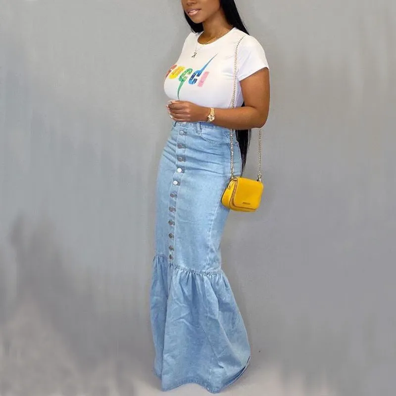 Elastic Denim Skirt Long Skirt Fishtail Skirt