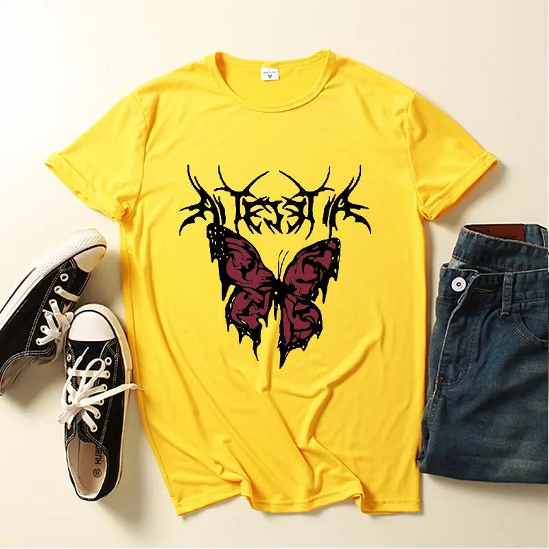 Fashion street short-sleeved T-shirt with small butterfly print