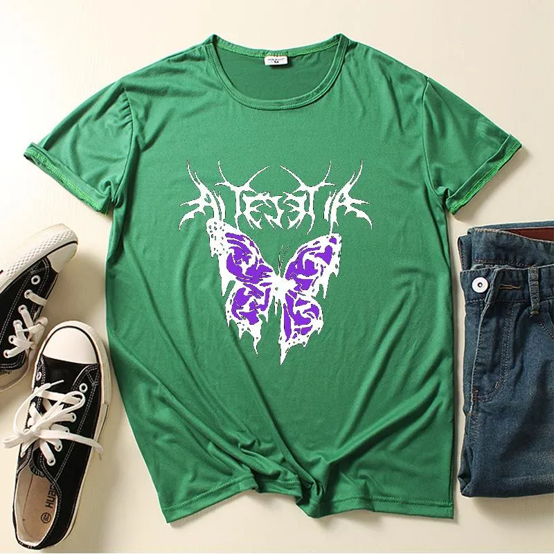 Fashion street short-sleeved T-shirt with small butterfly print