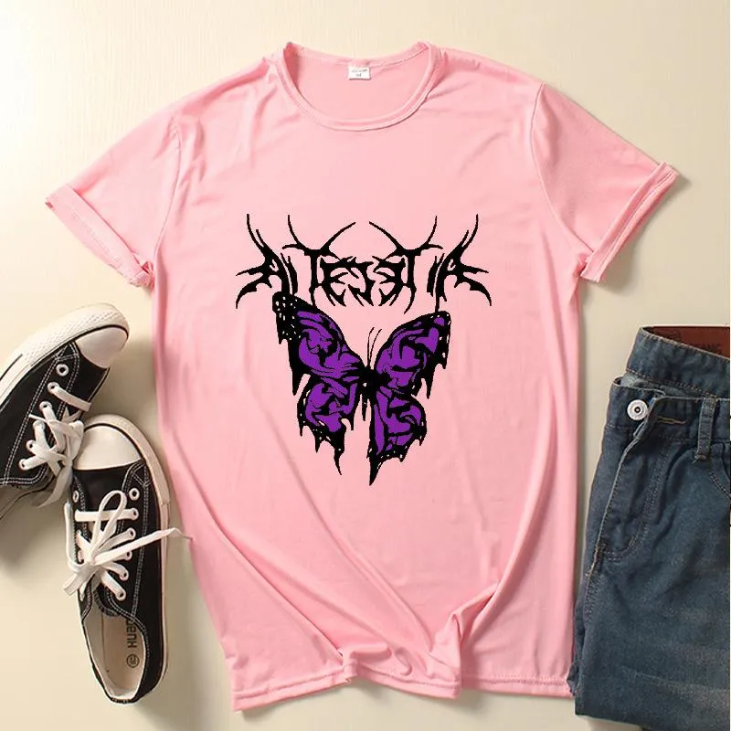 Fashion street short-sleeved T-shirt with small butterfly print