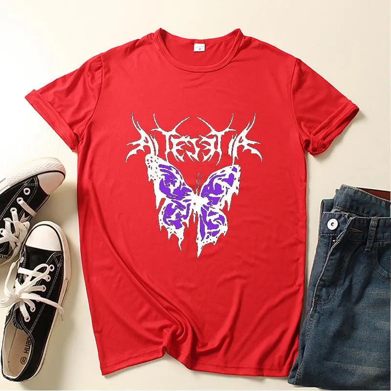 Fashion street short-sleeved T-shirt with small butterfly print