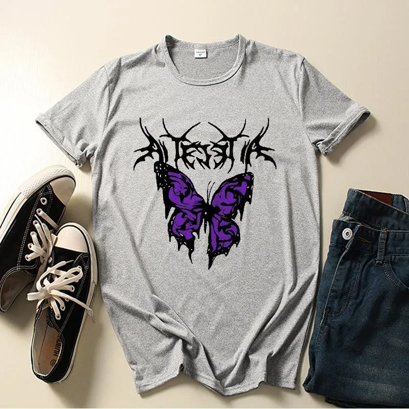 Fashion street short-sleeved T-shirt with small butterfly print