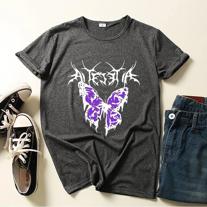 Fashion street short-sleeved T-shirt with small butterfly print