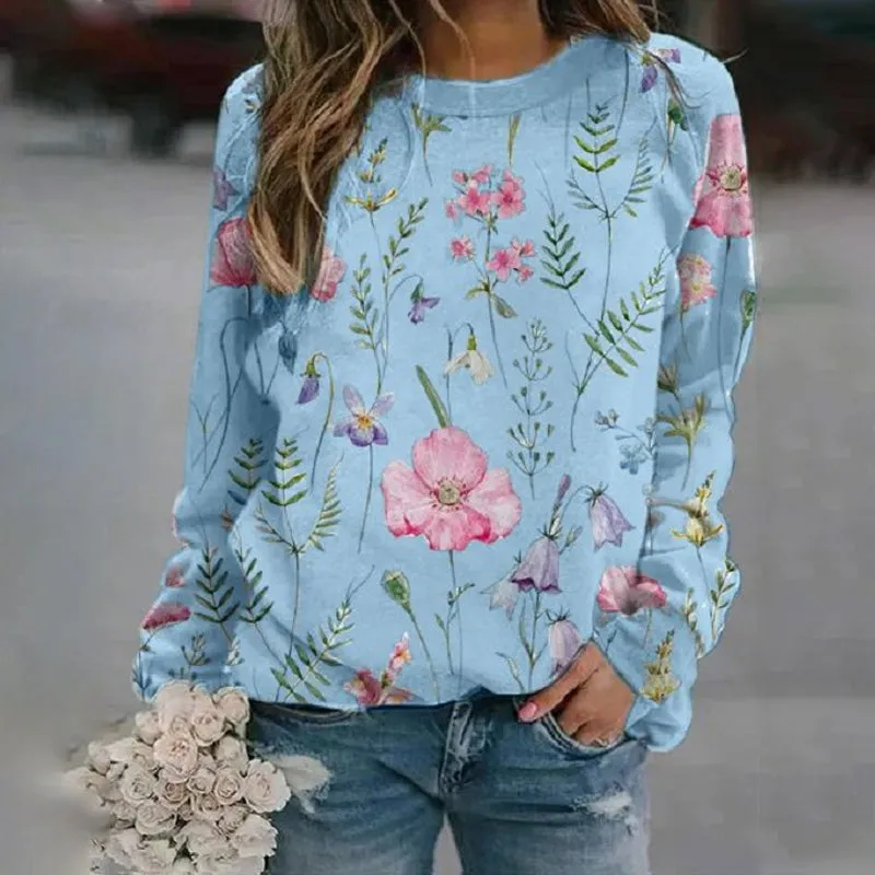 Floral Crew Neck Long Sleeves Sweatshirts