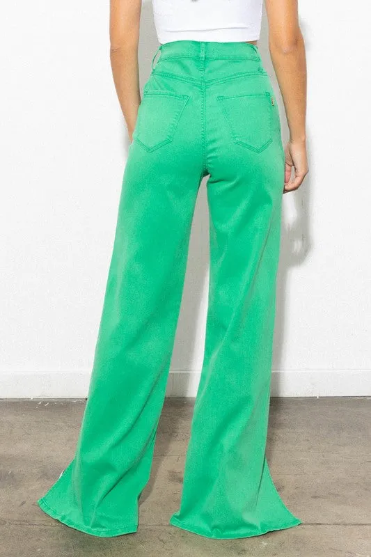 Front Slit Wide Leg Tencel Pants