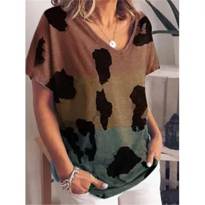 Gradient printed short-sleeved European and American plus size loose T-shirt for women