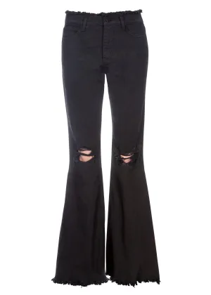 High Rise Ripped Black Denim Flare Jeans