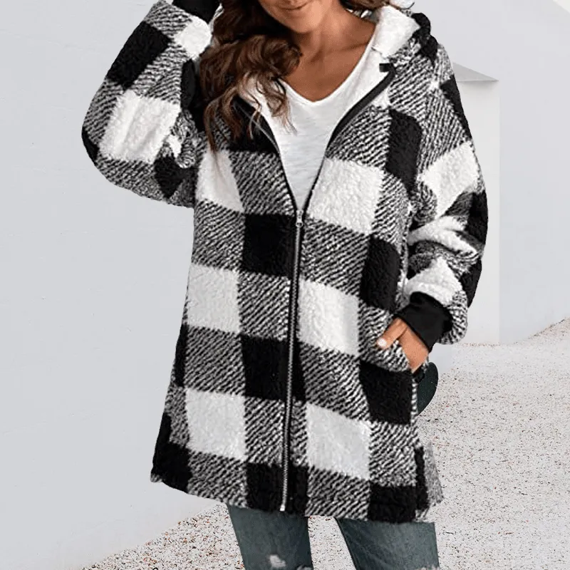 Hoodie Plaid Loose Overcoat